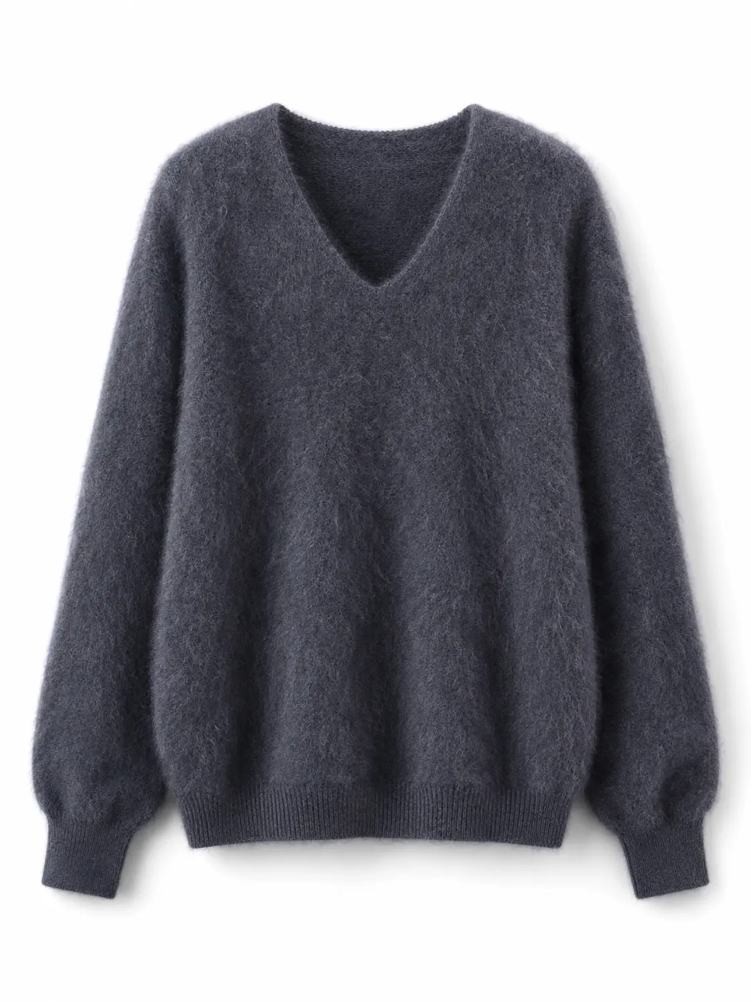 black fluffy v-neck sweater