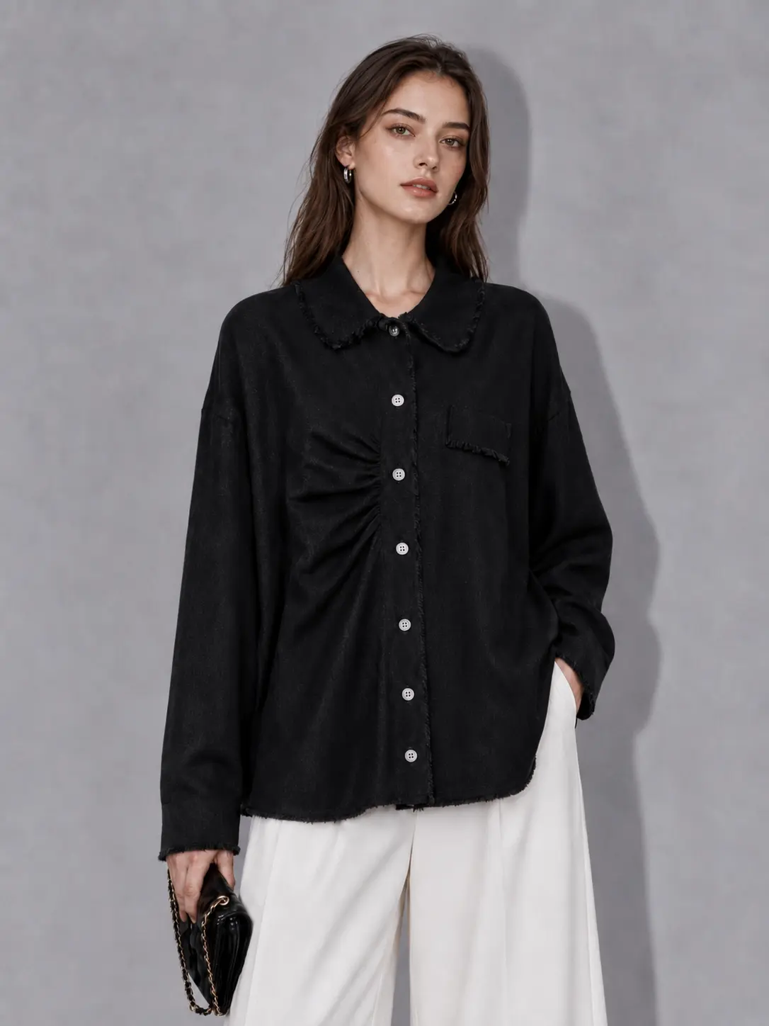 minimalist black knit cardigan shirt main image