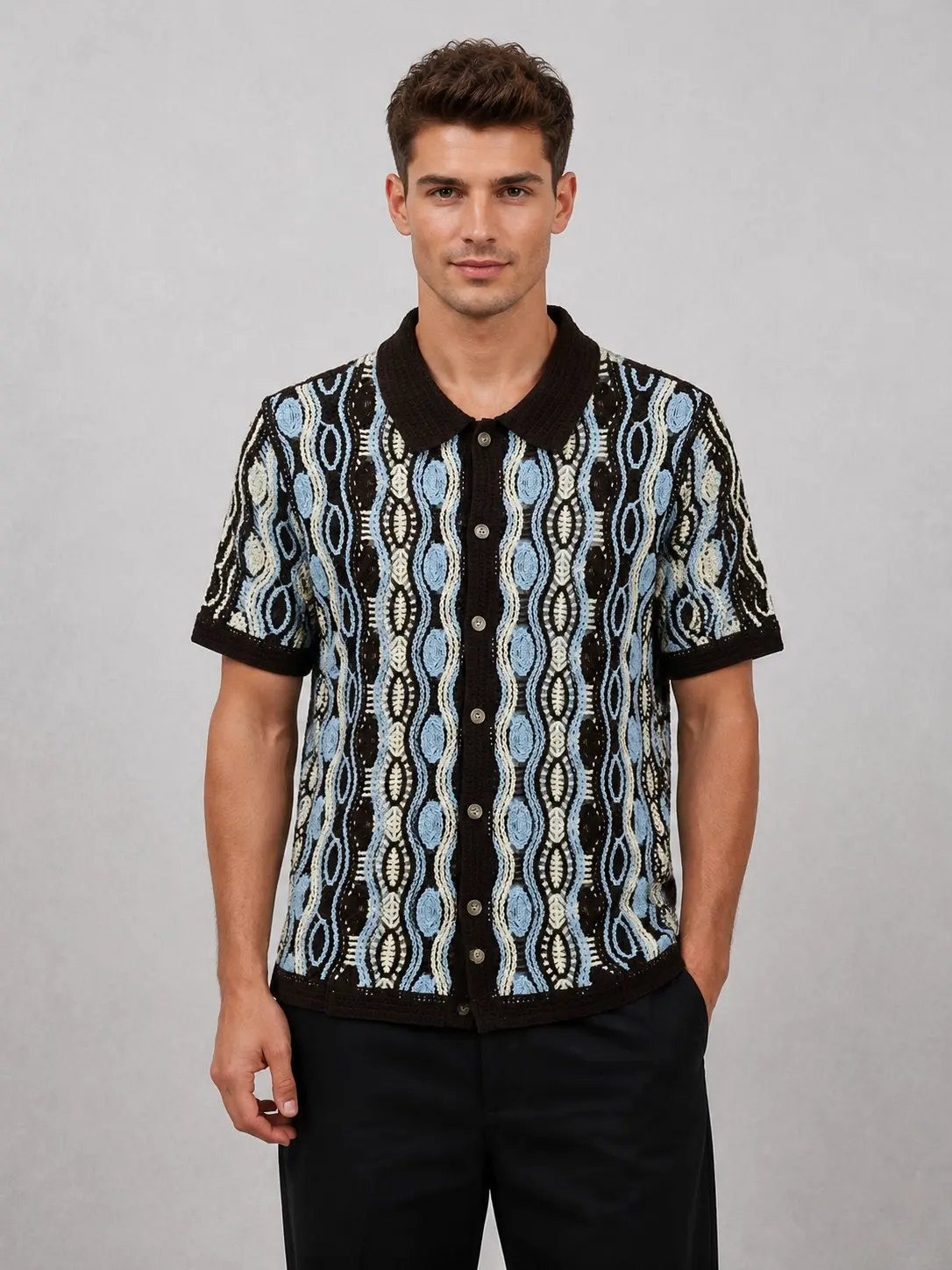 High-quality Custom-made Cardigan Short Sleeves Floral Pattern Cotton-spandex Anti-pilling Quick Dry Men's Summer