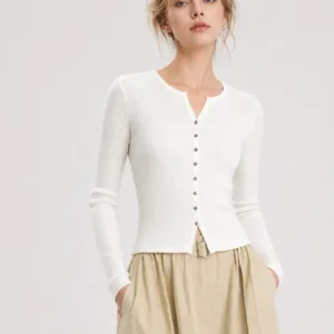 white ribbed knit cardigan main image
