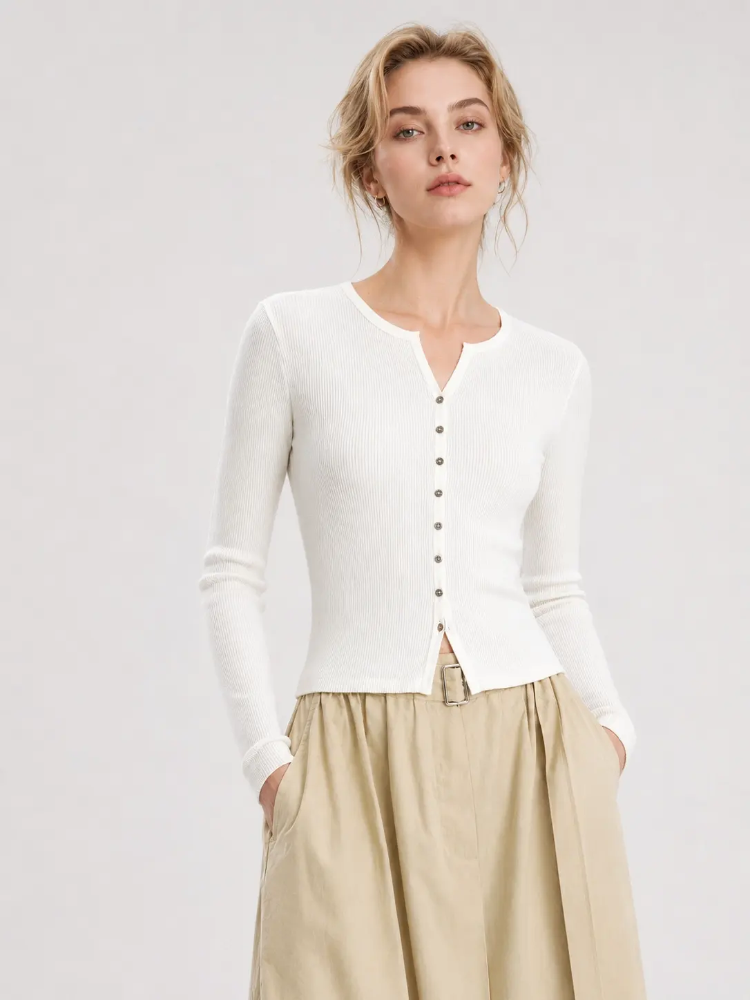 white ribbed knit cardigan main image