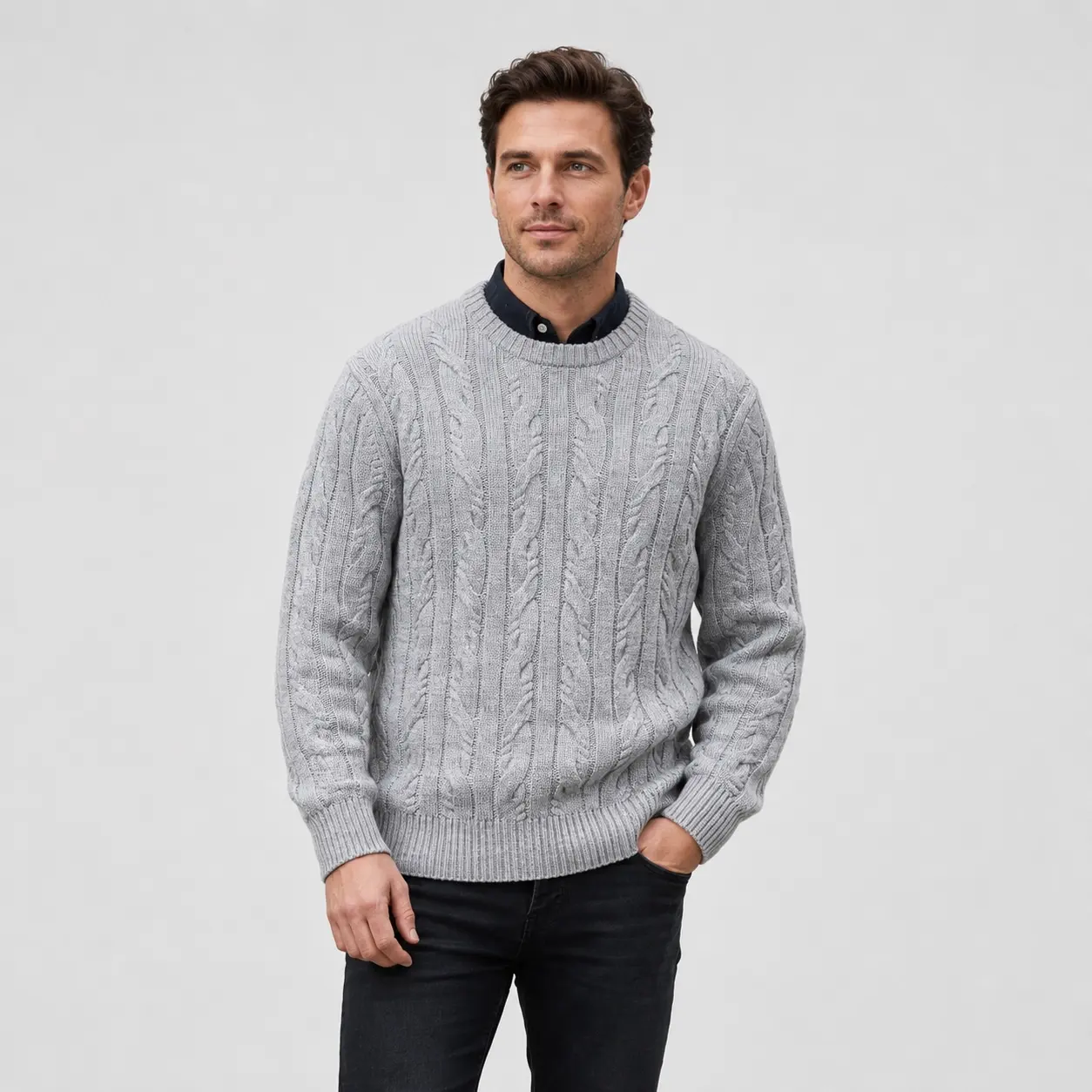Custom OEM/ODM Premium Men's Anti-Wrinkle 100% Cotton Winter Knitwear Pullover Crew Neck Long Sleeve with Custom Logo Options