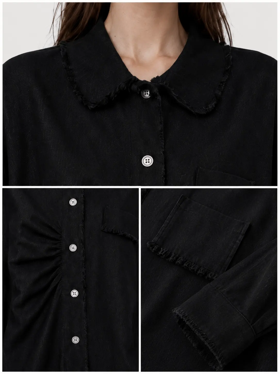 minimalist black knit cardigan shirt details