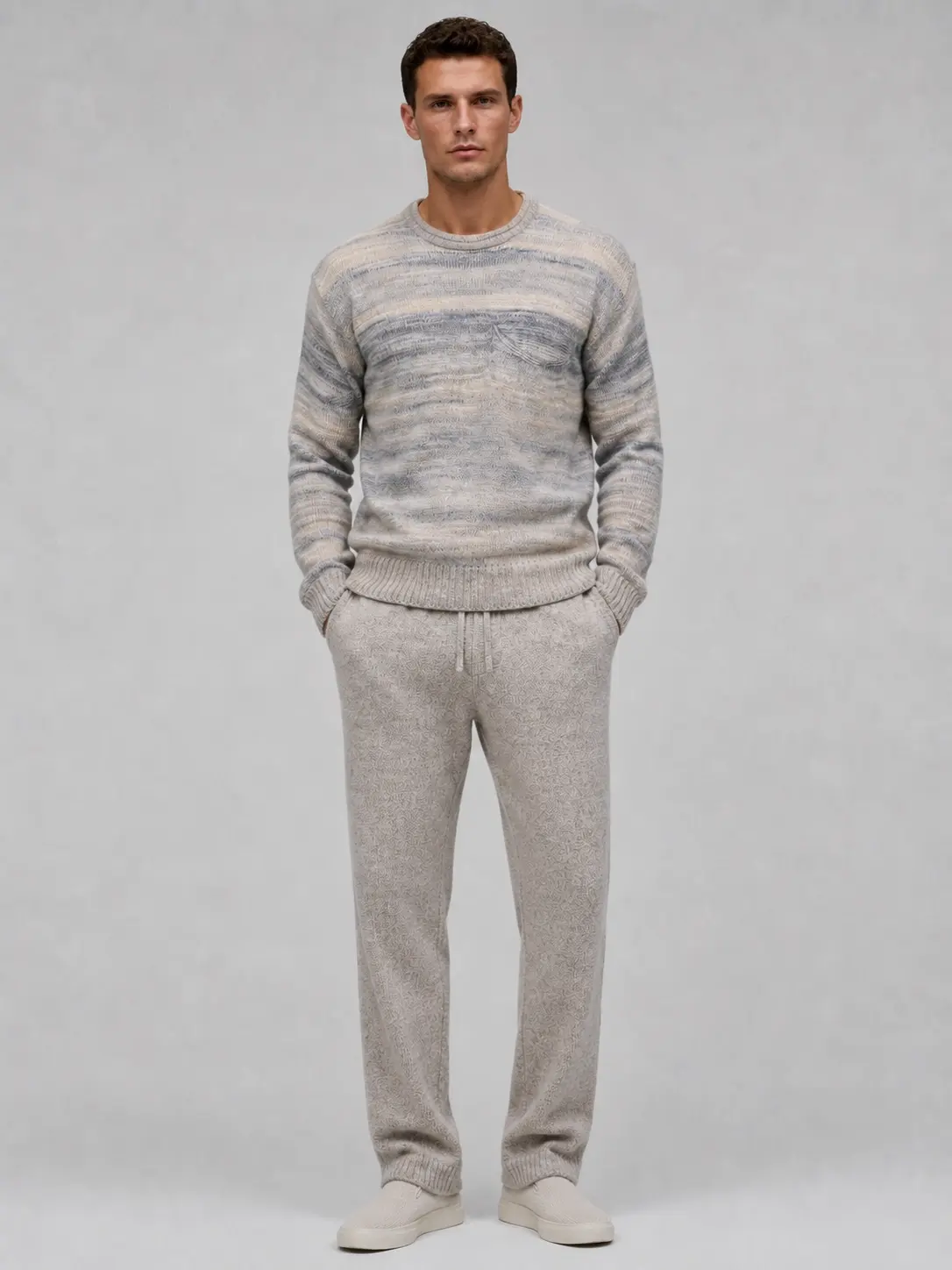 Custom LOGO Men Long Sleeve Crew Neck Pullover Stripe Knitwear Winter Fuzzy Casual Jumper Mohair Knitted Sweater