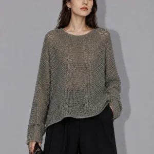 grey open-knit wool sweater main image